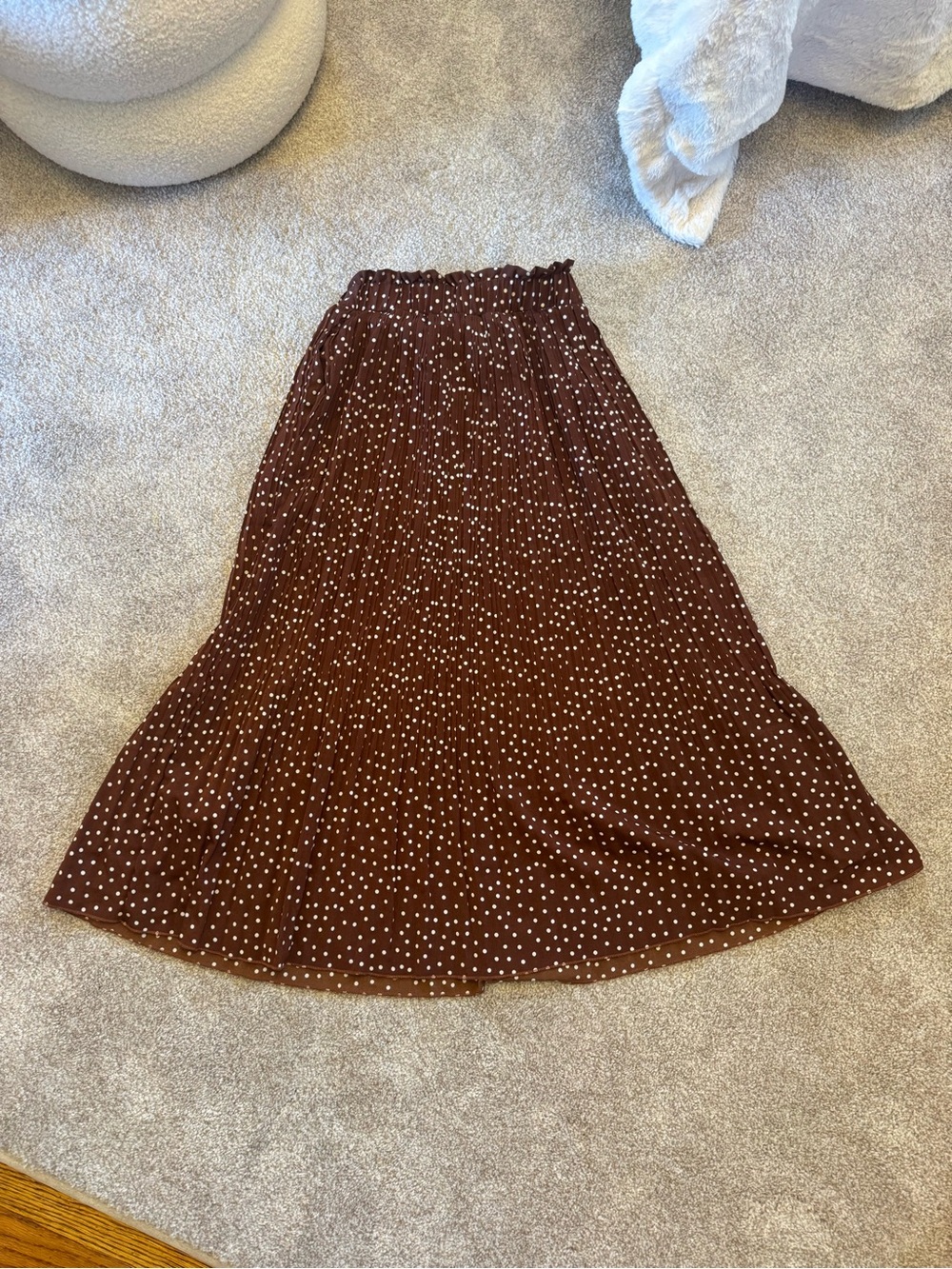 Brown Polka Dot Midi Pleated Midi Skirt - Women